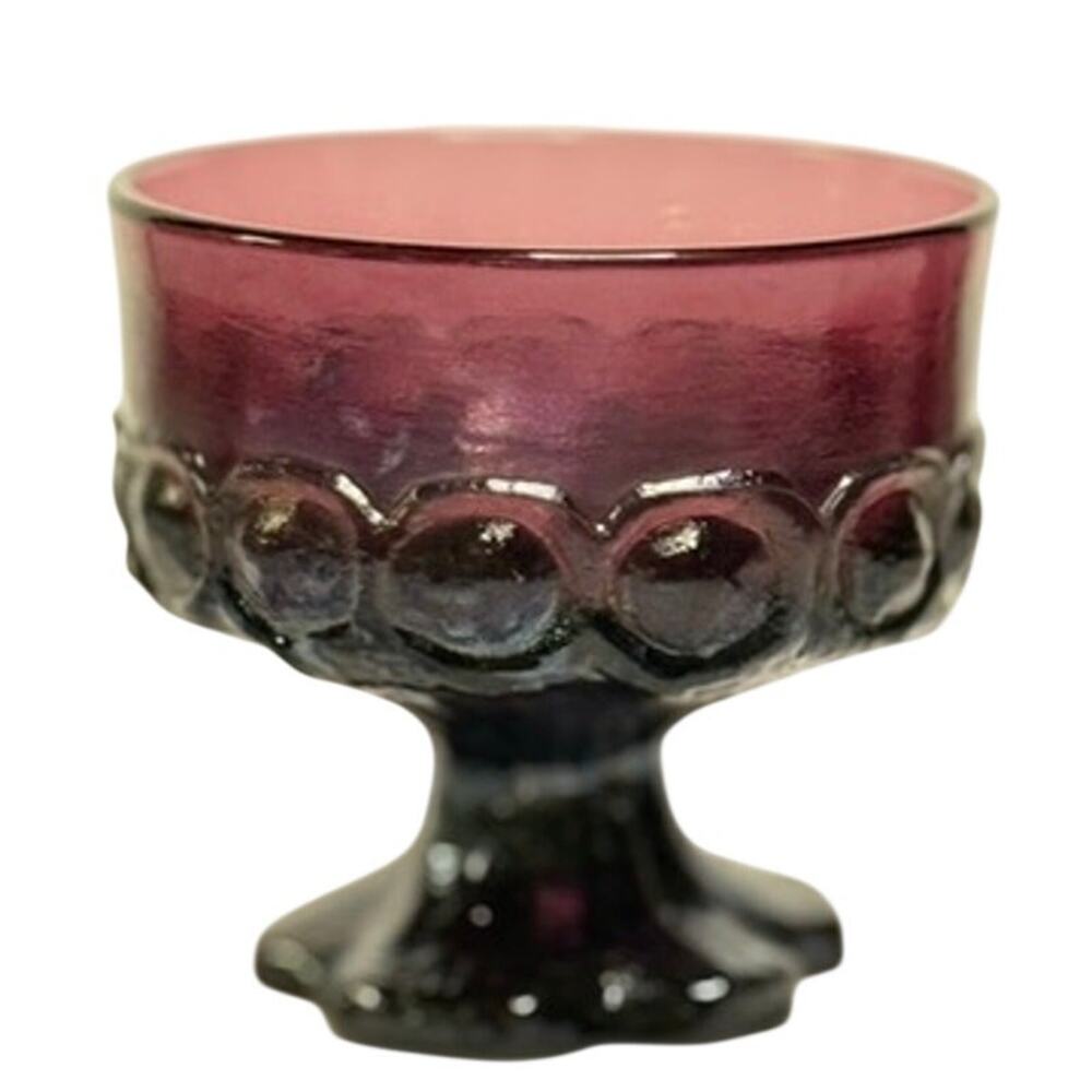 Vintage Indiana Glass Amethyst Kings Crown Thumbprint Sherbet Dessert Glasses